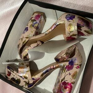 Floral Block Heel Sandals